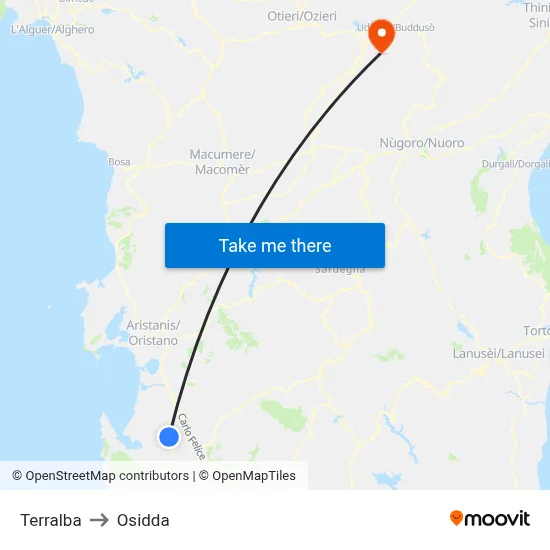 Terralba to Osidda map