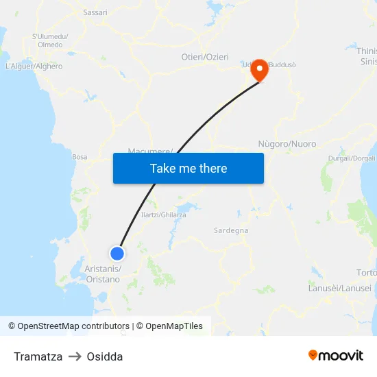 Tramatza to Osidda map