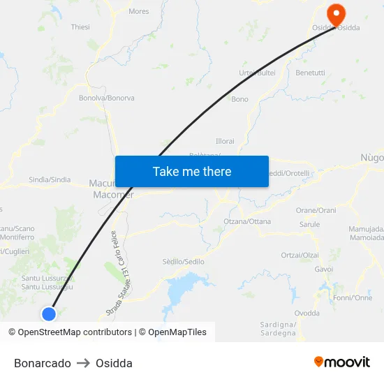 Bonarcado to Osidda map