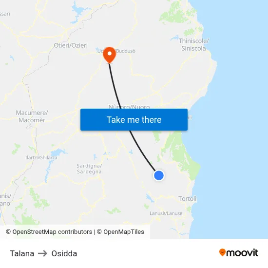 Talana to Osidda map