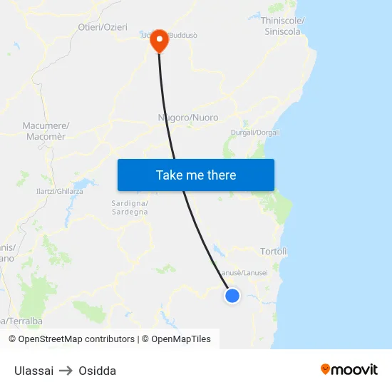 Ulassai to Osidda map