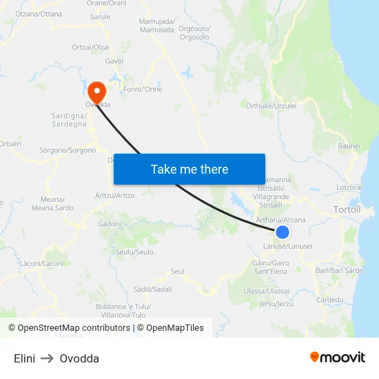 Elini to Ovodda map