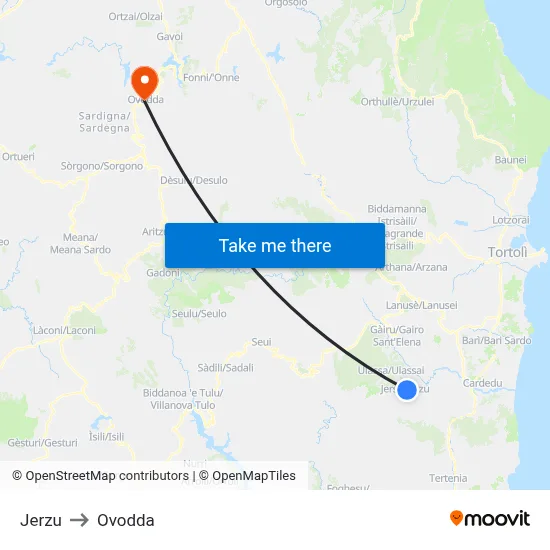 Jerzu to Ovodda map