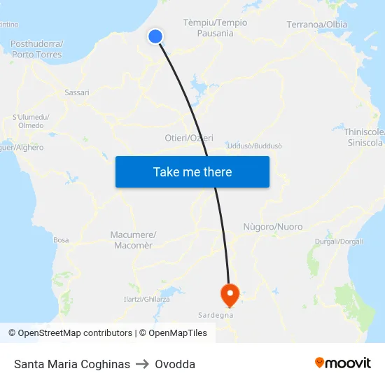 Santa Maria Coghinas to Ovodda map