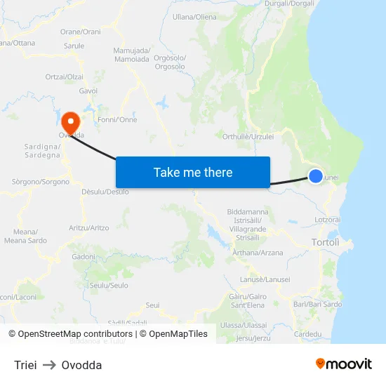 Triei to Ovodda map
