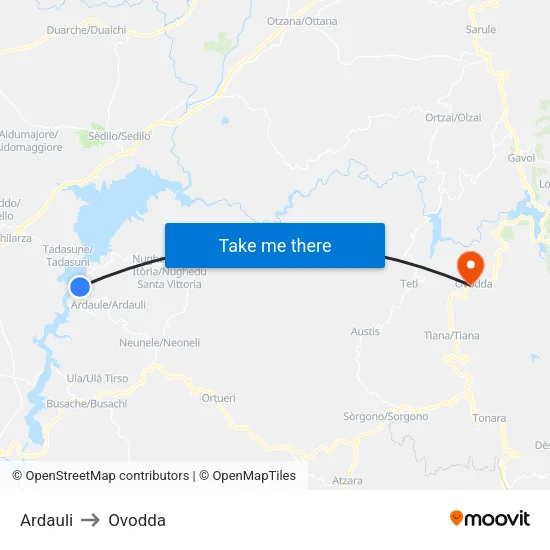 Ardauli to Ovodda map