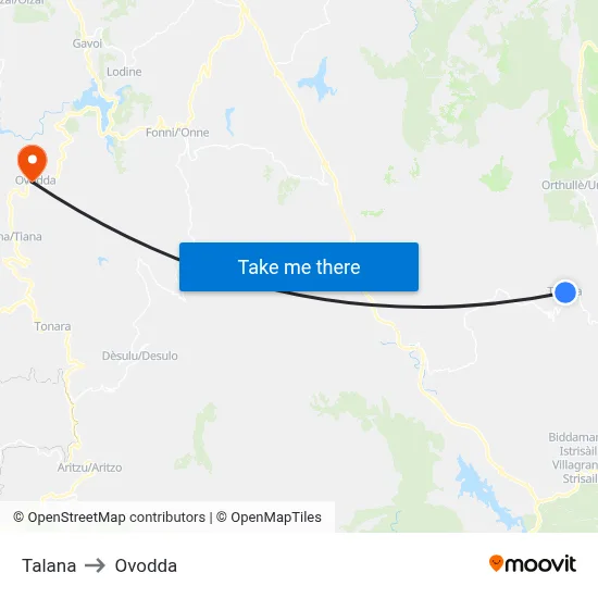 Talana to Ovodda map