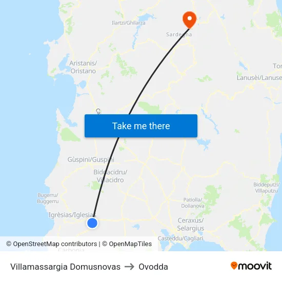 Villamassargia Domusnovas to Ovodda map