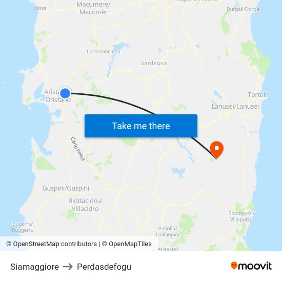 Siamaggiore to Perdasdefogu map