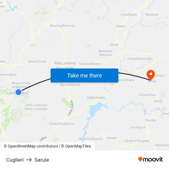 Cuglieri to Sarule map
