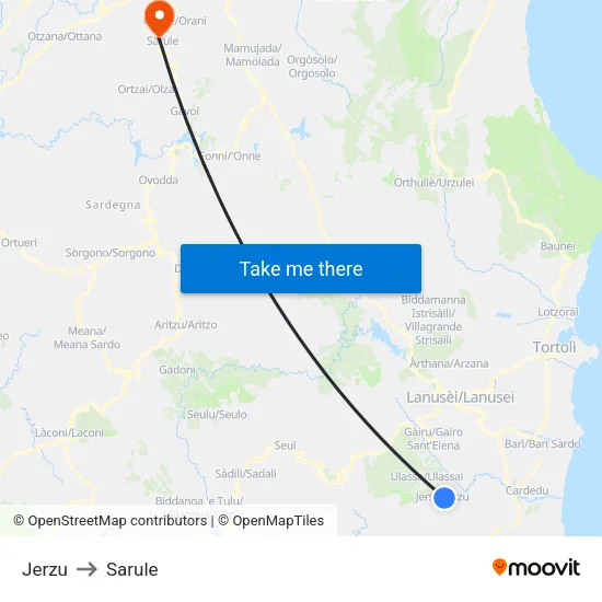 Jerzu to Sarule map