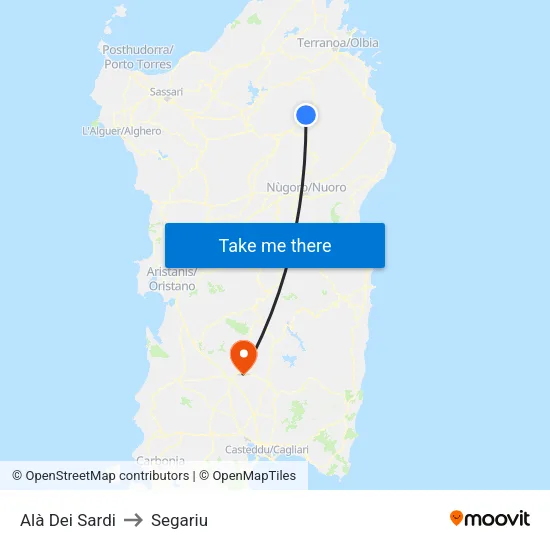 Alà Dei Sardi to Segariu map
