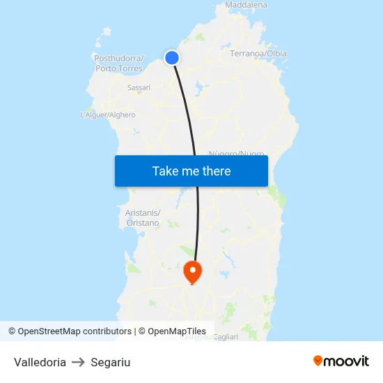 Valledoria to Segariu map