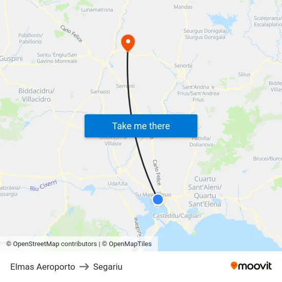 Elmas Aeroporto to Segariu map