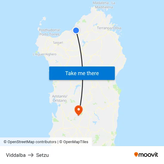 Viddalba to Setzu map