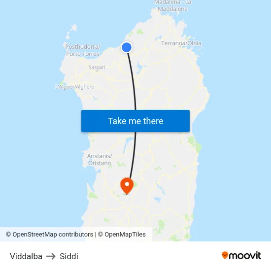 Viddalba to Siddi map