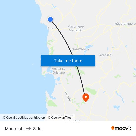 Montresta to Siddi map