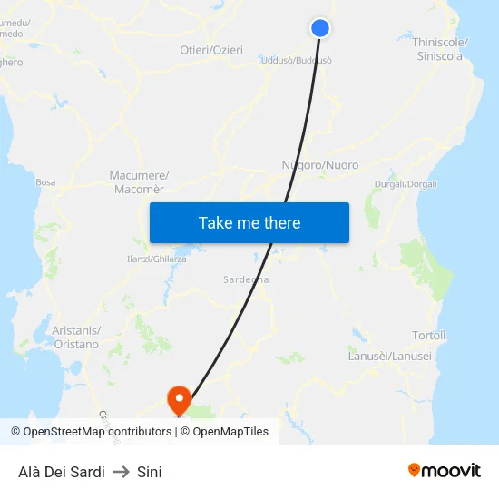 Alà Dei Sardi to Sini map