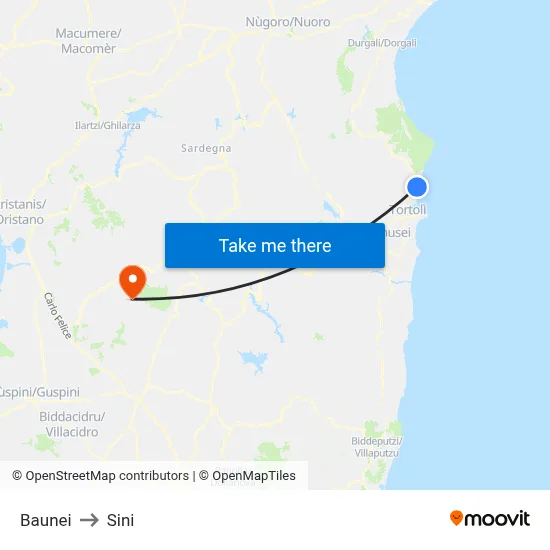 Baunei to Sini map
