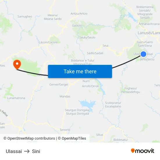 Ulassai to Sini map