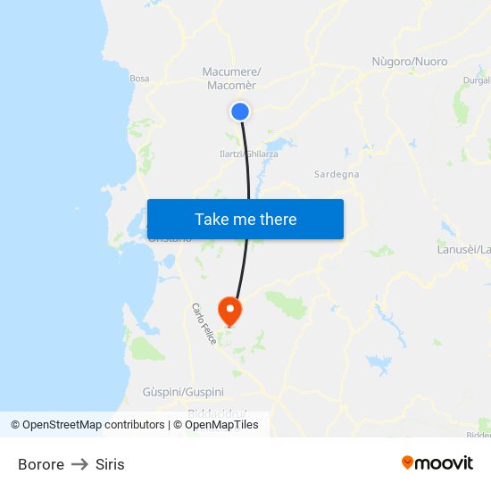 Borore to Siris map