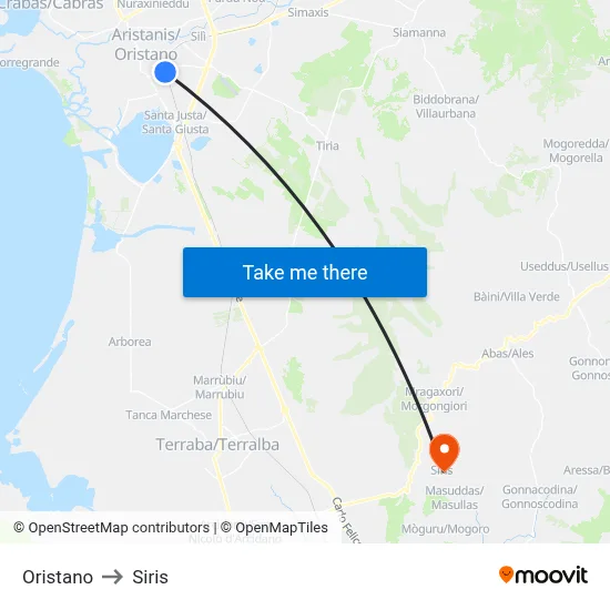 Oristano to Siris map