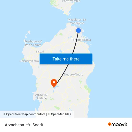 Arzachena to Soddi map