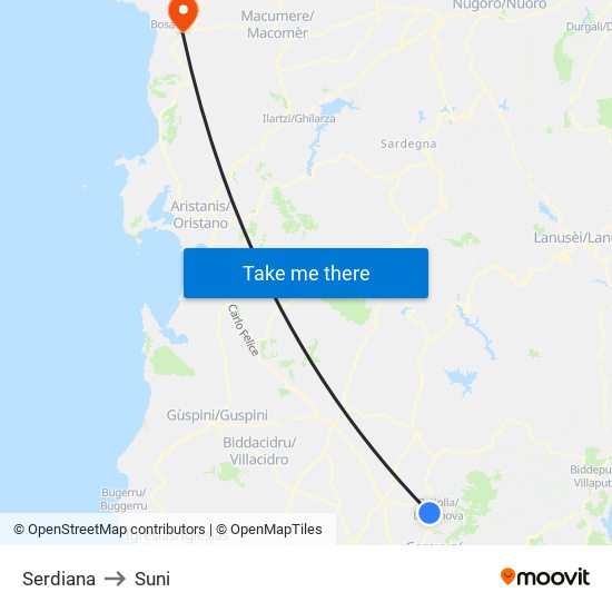 Serdiana to Suni map