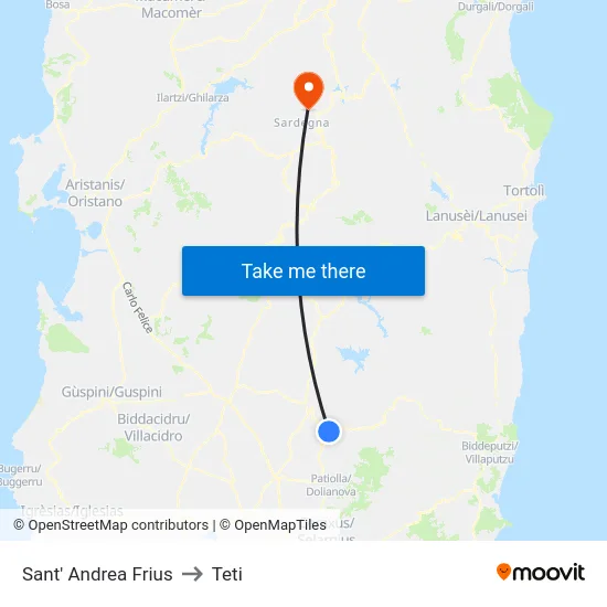 Sant' Andrea Frius to Teti map