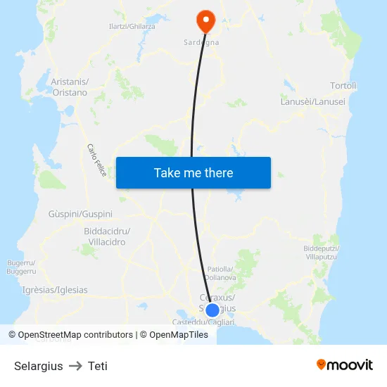 Selargius to Teti map