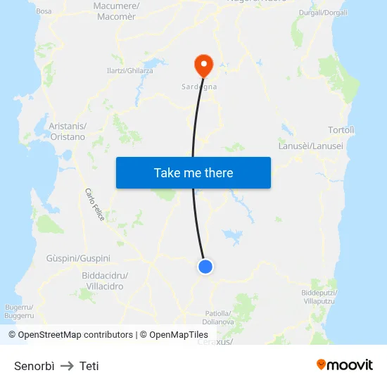 Senorbì to Teti map