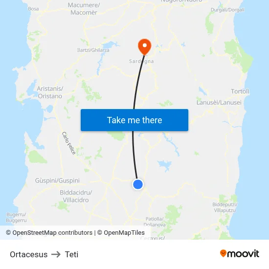 Ortacesus to Teti map