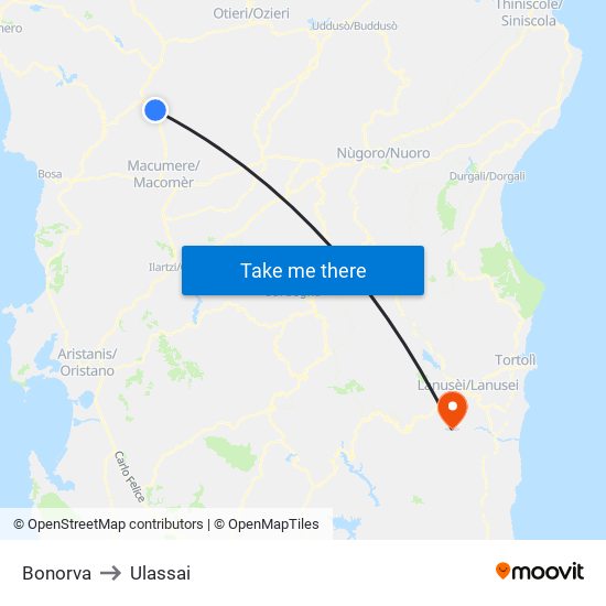 Bonorva to Ulassai map