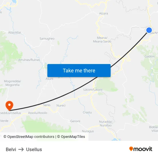 Belvi to Usellus map