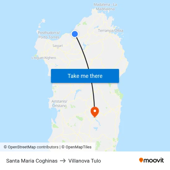Santa Maria Coghinas to Villanova Tulo map