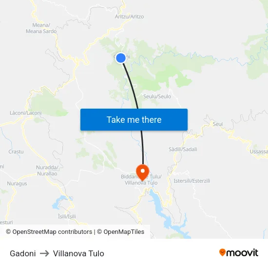 Gadoni to Villanova Tulo map