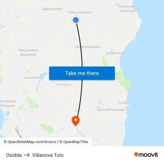 Osidda to Villanova Tulo map