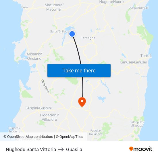 Nughedu Santa Vittoria to Guasila map