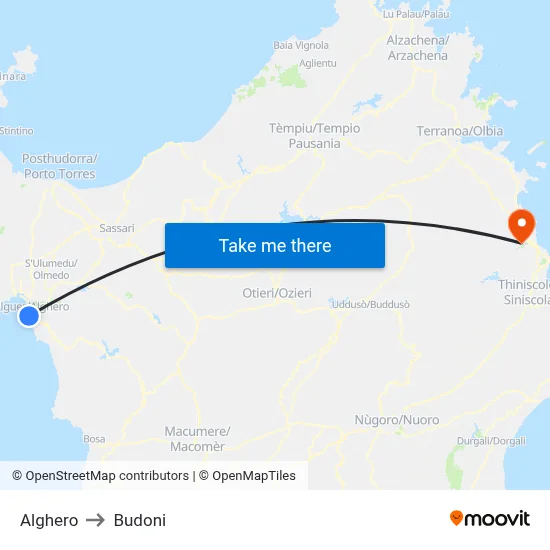 Alghero to Budoni map