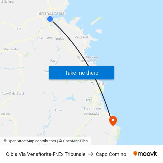 Olbia Venafiorita Street-Former Courthouse to Capo Comino map