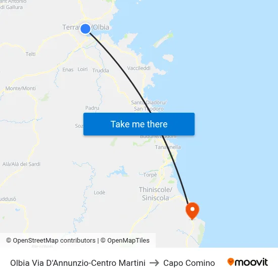 Olbia D'Annunzio Street-Martini Center to Capo Comino map