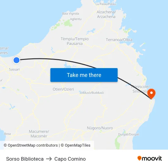 Sorso Biblioteca to Capo Comino map
