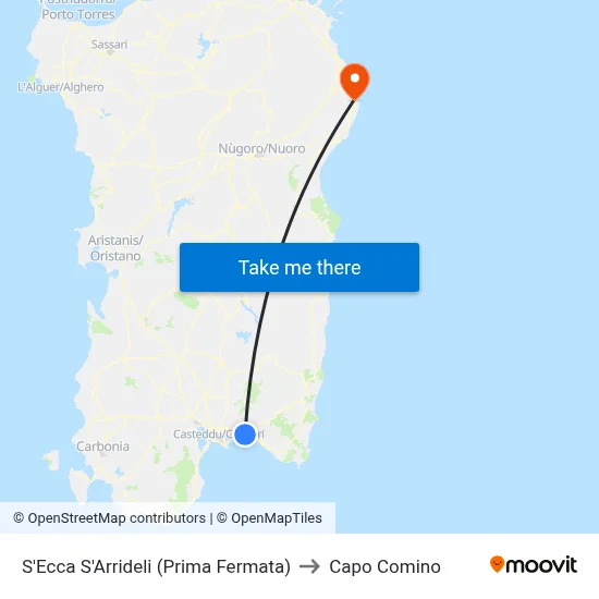 S'Ecca S'Arrideli (First Stop) to Capo Comino map