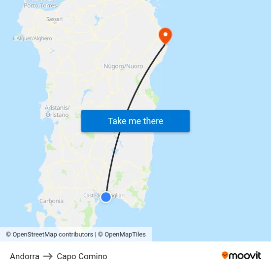 Andorra to Capo Comino map