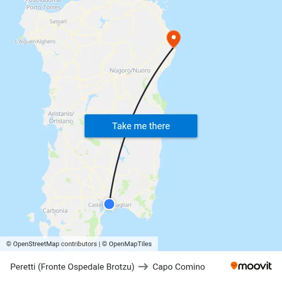 Peretti (Opposite Brotzu Hospital) to Capo Comino map