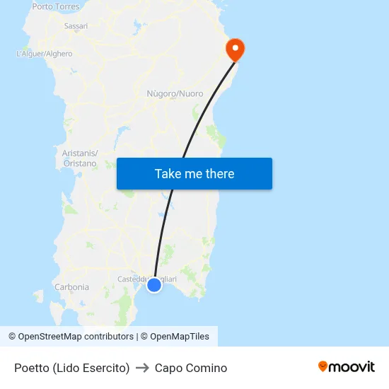 Poetto (Army Beach) to Capo Comino map