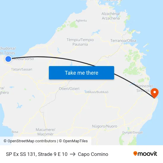 SP Ex SS 131, Roads 9 and 10 to Capo Comino map