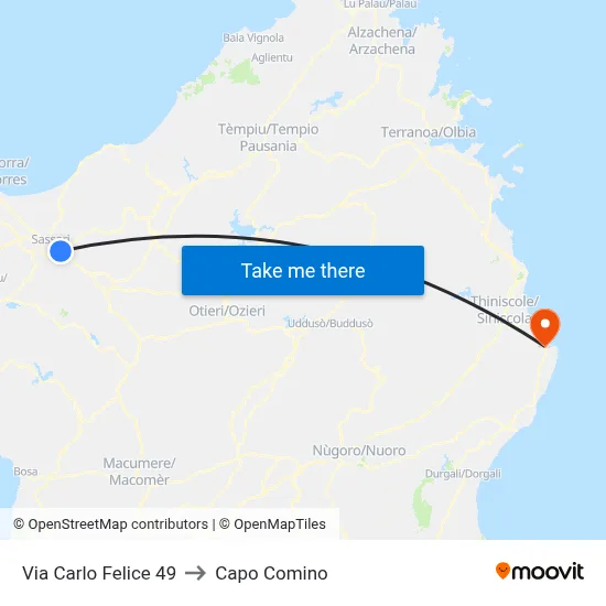 Via Carlo Felice 49 to Capo Comino map
