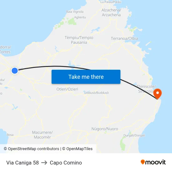 Via Caniga 58 to Capo Comino map