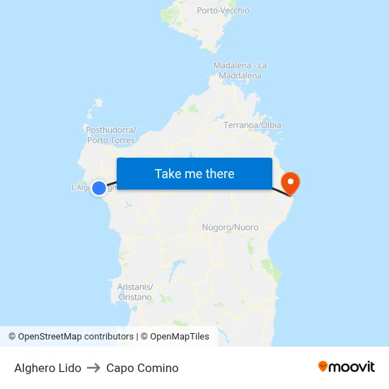 Alghero Beach to Capo Comino map
